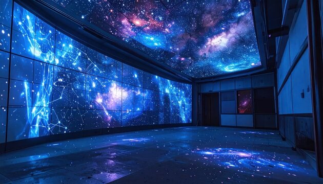 Galactic projection mapping in empty room.