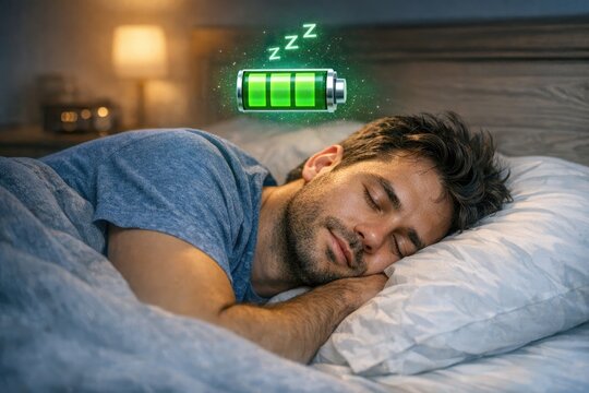 A person sleeping peacefully in bed with a peculiar object hovering above their head