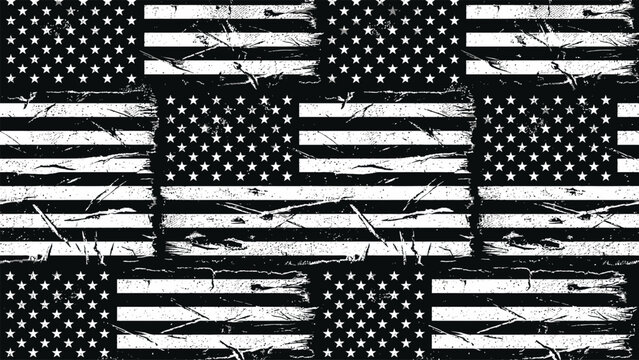 Monochrome woven flag pattern texture with stripes and stars repeat.