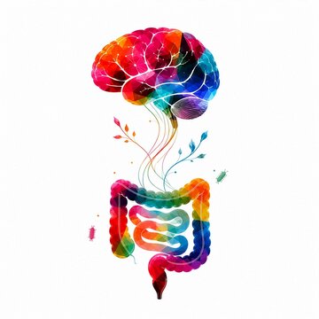 Abstract Gut Brain Axis Microbiome Signaling Illustration