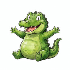 Fototapeta premium Cute watercolor crocodile on white background