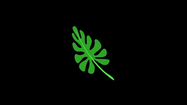 Glowing green leaf on black background