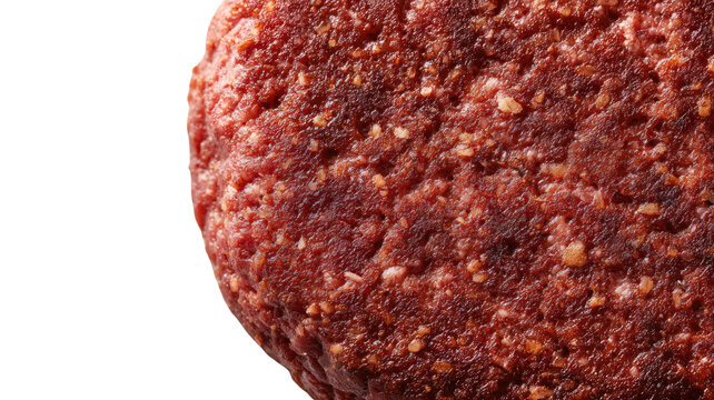 raw ground beef burger patty texture close up isolated on white background fresh meat food photography 