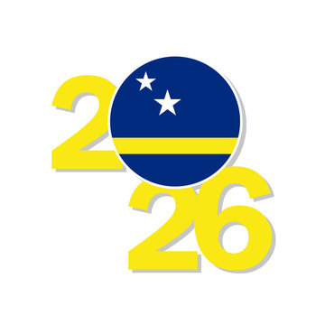 Curacao circle flag icon. The New Year icon for Curacao in 2026 vector illustration. Happy New Year!