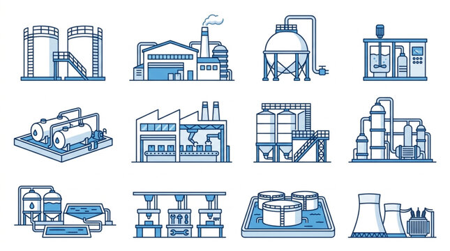 Illustrations of Various Industrial and Manufacturing Facilities