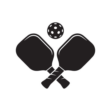 Crossed pickleball paddles and ball vector icon