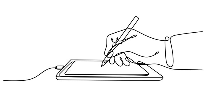 Continuous line drawing of a hand using a digital tablet