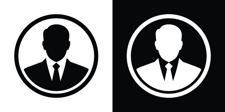 Classic minimalist corporate businessman avatar silhouette framed in a perfect circle badge. Professional user profile account icon for business accounts and resumes.