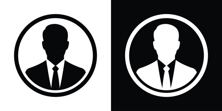 Classic minimalist corporate businessman avatar silhouette framed in a perfect circle badge. Professional user profile account icon for business accounts and resumes.