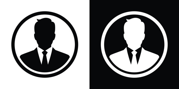 Classic minimalist corporate businessman avatar silhouette framed in a perfect circle badge. Professional user profile account icon for business accounts and resumes.