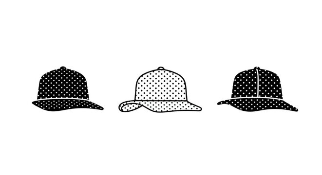 Three Classic Polka Dot Baseball Caps in Monochrome Designs.