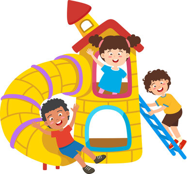 Children Playing on Playground Slide