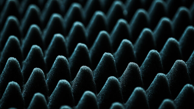 Close up of black acoustic foam panel background for soundproofing absorption in recording studio radio or home theater room