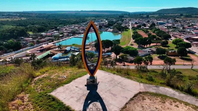 Drone footage of a symbolic monument near Vale do Amanhecer and Lake Yemanja in Planaltina, Federal District, Brazil, associated with spiritualism, mysticism and UFO beliefs