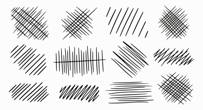 Collection of abstract hand-drawn line patterns on a white background