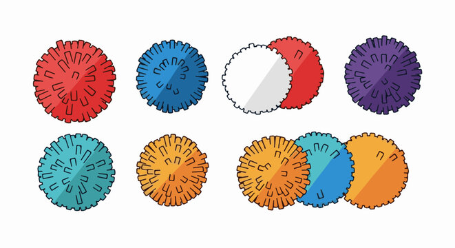 Collection of fluffy pom-poms in various bright colors, some overlapping