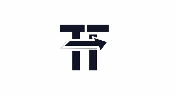 Dark stylized 'TT' with a gray and dark arrow