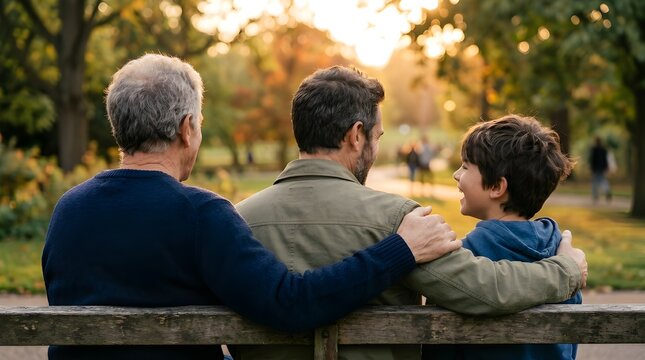 Modern Father ,Grand father and Son Sunset for Father&rsquo;s Day	