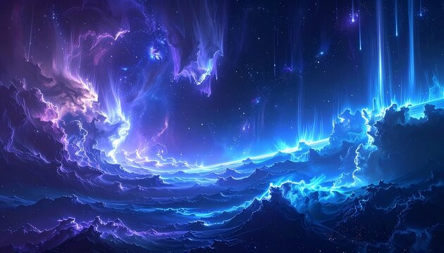 Glowing Electric Blue Ocean Waves Cosmic.