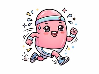 Fototapeta premium Cute Cartoon Kidney Character Running and Exercising.