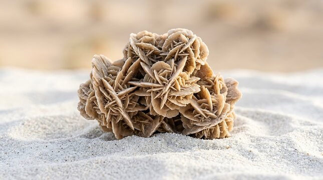 Desert Rose Gypsum Crystal Formation on White Sand