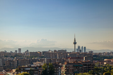 Naklejka premium Madrid skyline with Cuatro Torres Business Area and Torrespana
