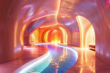 Obraz premium Curved tunnels glow with warm, dreamlike light