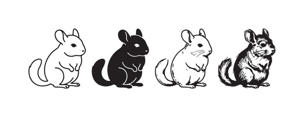 Obraz premium Chinchilla Sitting Profile View Icon Set in Line Art, Silhouette, Etching, and Sketch Styles