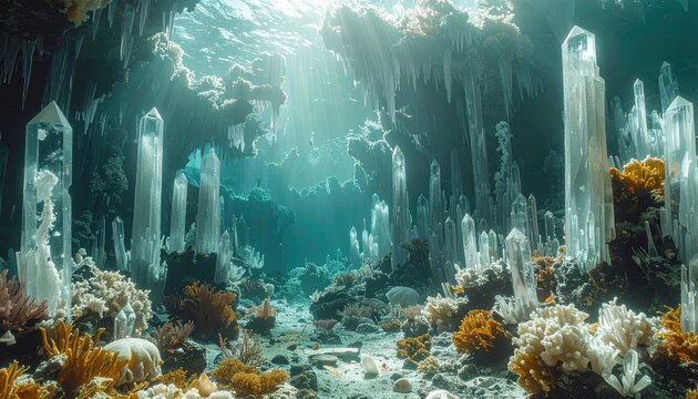 A scuba diver explores a vibrant coral reef teeming with tropical fish in the deep blue water of the Red Sea