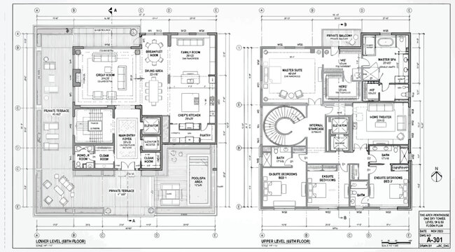 Comprehensive architectural floor plans for ground and upper levels of a residential home