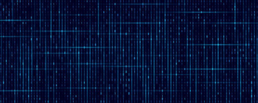 Digital glowing blue binary code with random digits 0 and 1 for Technology or Science background. Futuristic data coding concept for programming web presentation. Vector illustration.