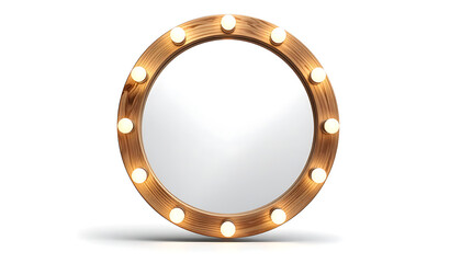 Obraz premium Circular vanity mirror with warm illuminated light bulbs around the edge, casting a soft glow, perfect for beauty and backstage settings