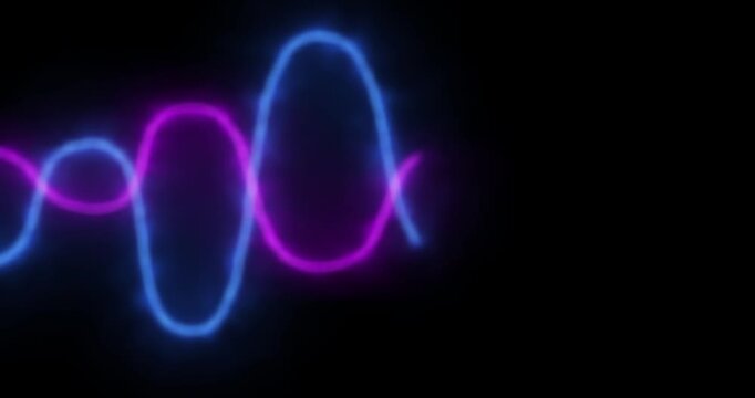 Abstract pink blue neon background with glowing wavy lines. Minimalist animation of pink and blue sine waves intertwining in a smooth, rhythmic motion.