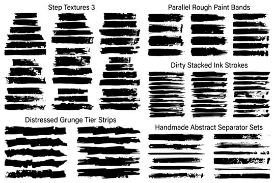 Grunge ink stroke textures and abstract paint bands collection.