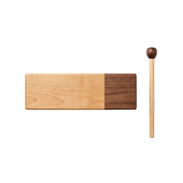 Two tone wooden tone block with mallet on transparent background