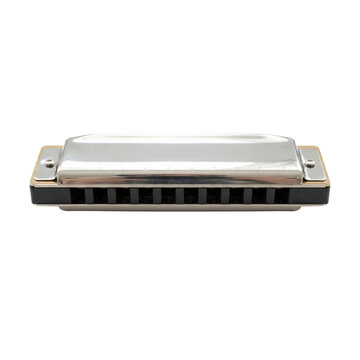 Classic metal diatonic harmonica on transparent background