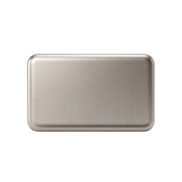 Blank rectangular metallic silver tin box on transparent background