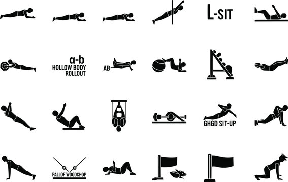 Calisthenics Exercise Silhouettes Set with Strength Training and Bodyweight Workout Poses