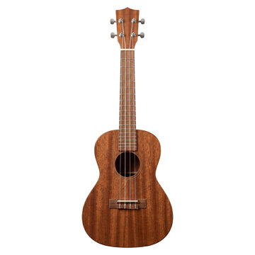 Traditional four string wooden ukulele guitar on transparent background