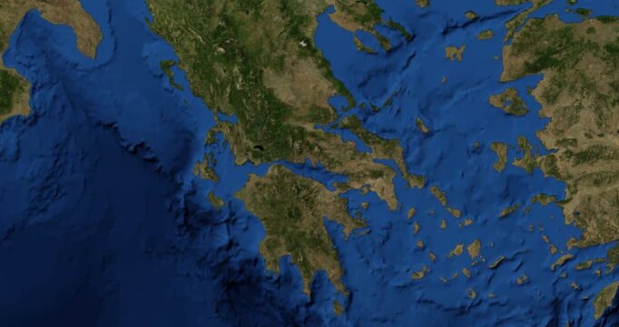 Corfu on Globe. Zoom into the island with Earth spinning in space. High detail physical world map with Corfu on it. Elements of this image furnished by NASA.