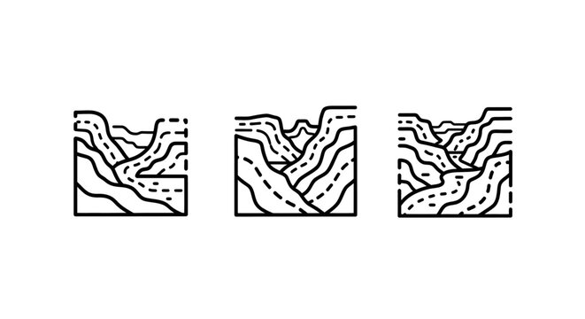 Detailed Geological Contour Line Illustrations in Sequence.