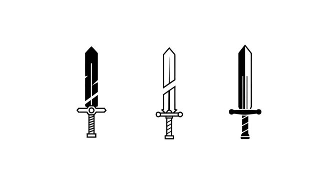 Three medieval sword icons in minimalist design style.