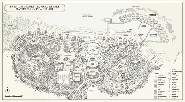 Premium luxury tropical resort master plan architectural site map
