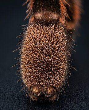 Extreme macro of tarantula tarsus showing claws and scopulae hairs
