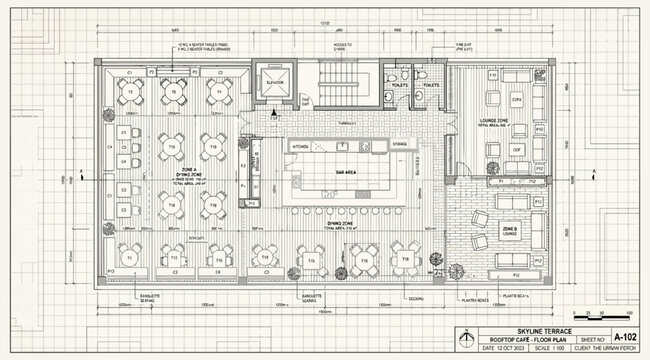 Architectural floor plan of a restaurant terrace layout