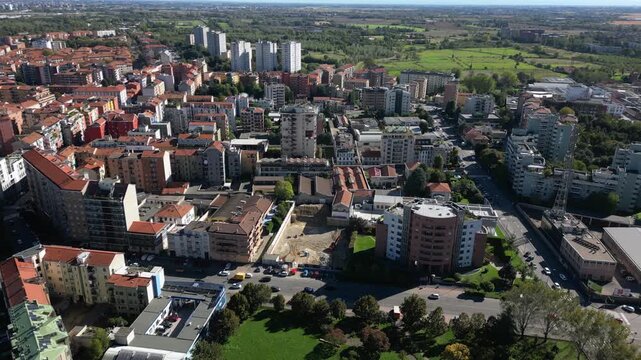 Drone footage of the city of Milan - outskirts and popular areas in Gratasoglio district - poor house and poverty 