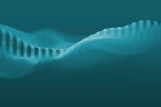 Abstract 3D rendering of a wave pattern with dots and spheres