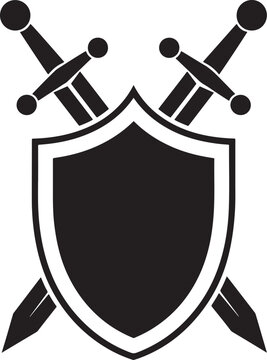 Shield with crossed swords on protective symbol icon graphic design element