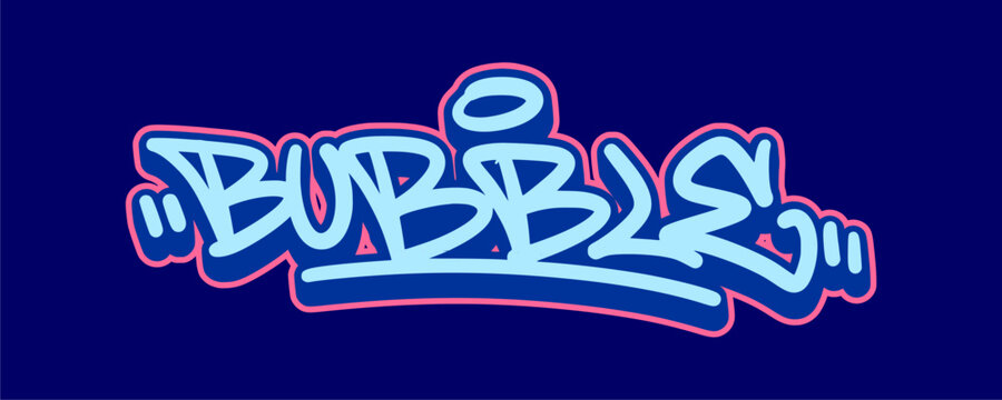 Bubble word graffiti tag graphic displaying fun creative custom wildstyle text lettering on blue background for alternative youth culture streetwear clothing brand apparel merchandise clip art.