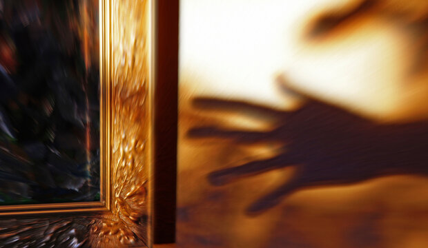 Shadow of hand stealing piece of art